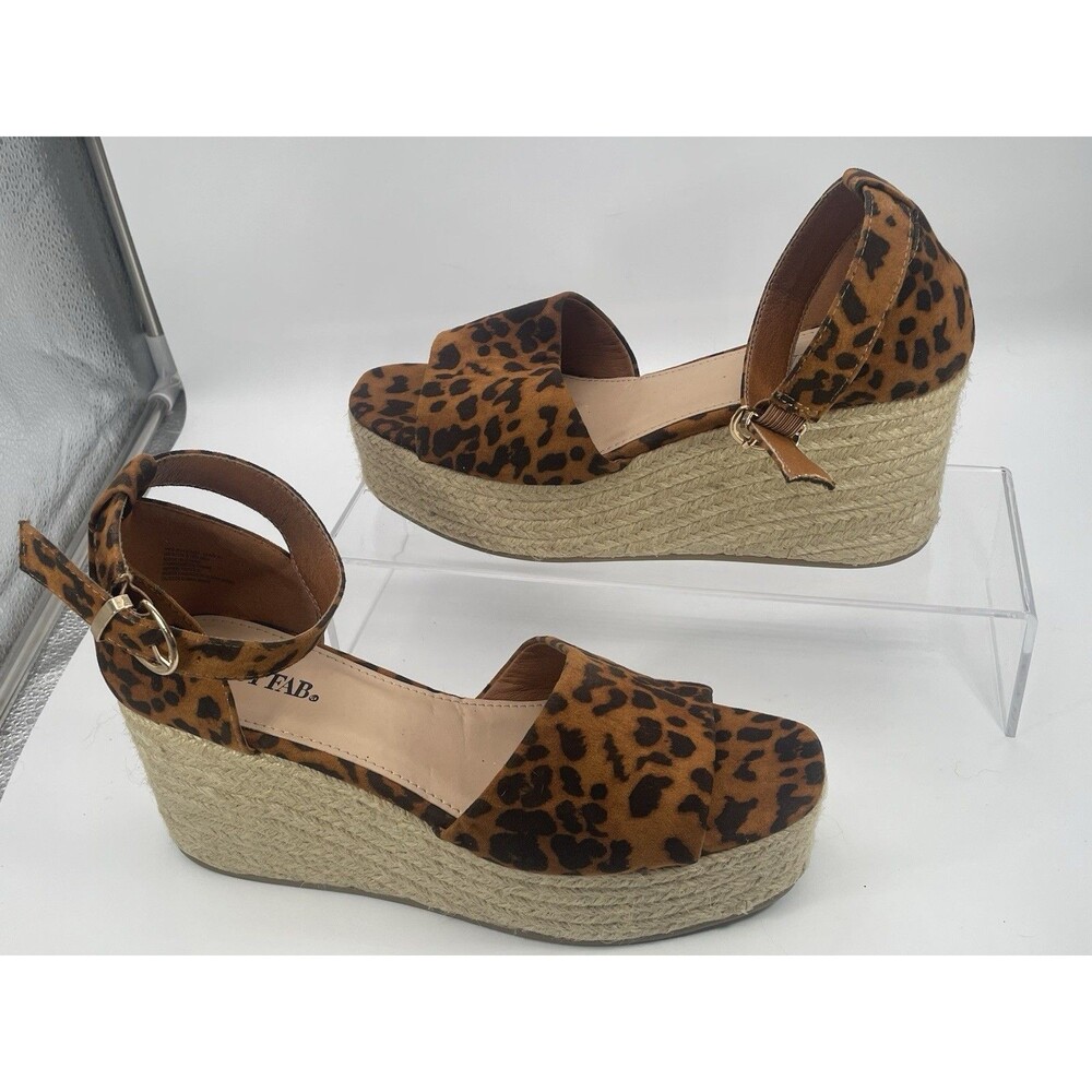 JustFab Leopard Print Espadrille Wedge Sandals Women’s Size 8